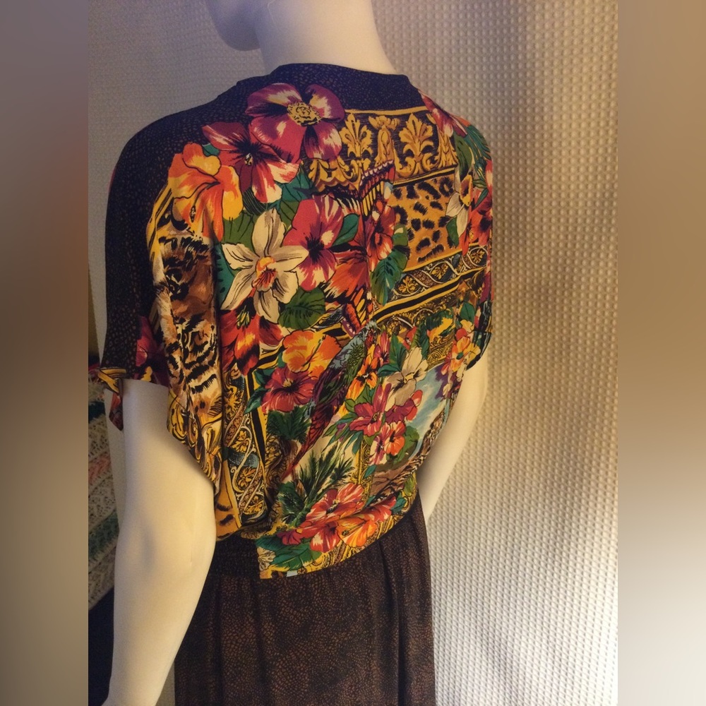 🐯HP!🐯VINTAGE Tiger Tropical Floral Top & Skirt Matching Coord Set 🌺 - Picture 10 of 16